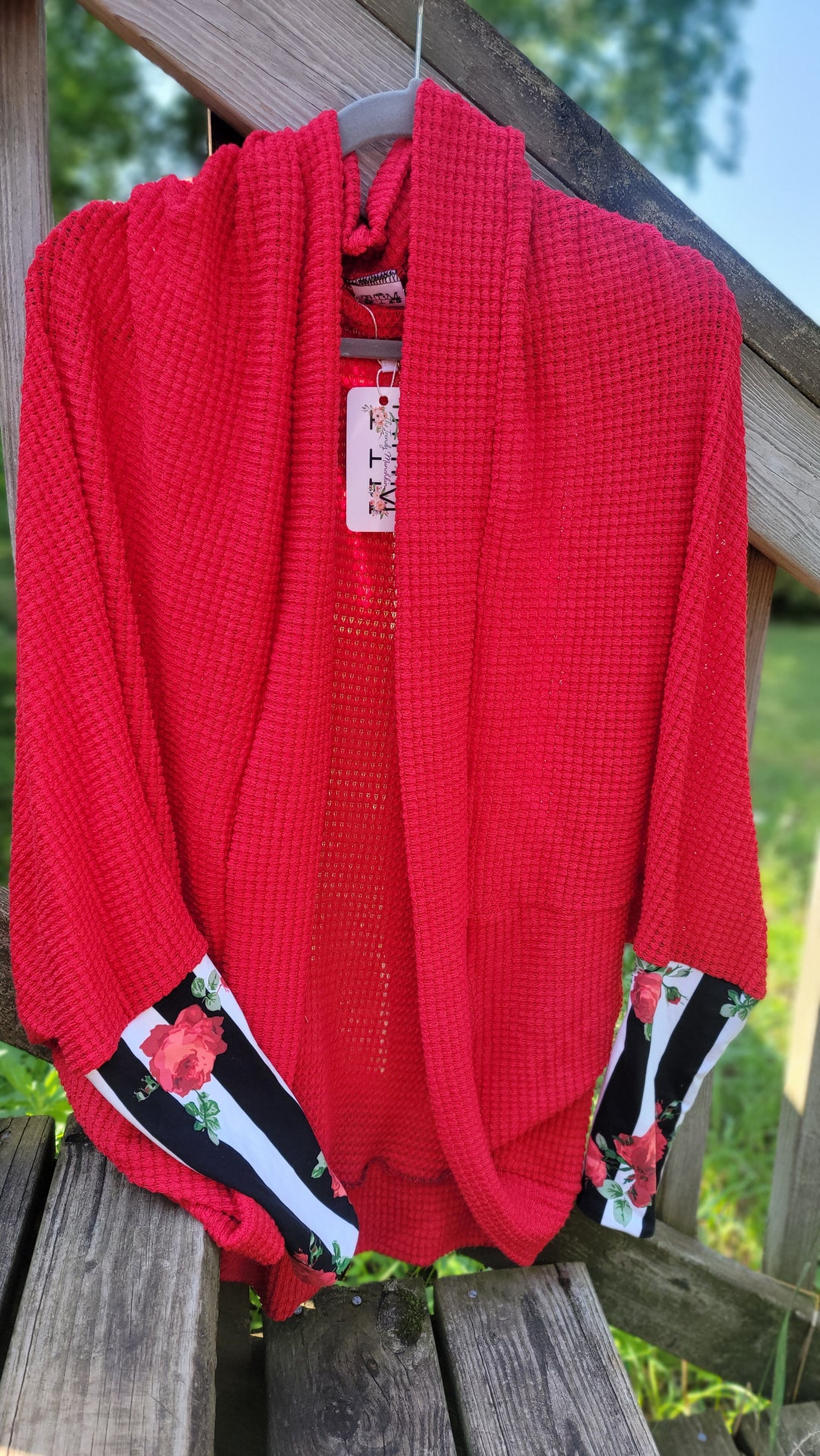 Red Rose Chunky Waffle Slouchy Cardi