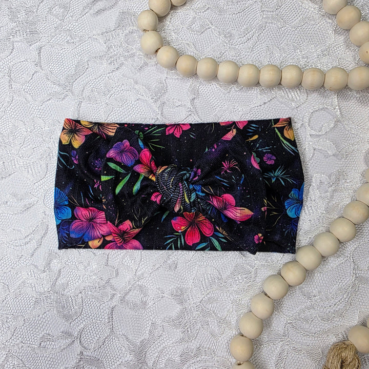 Neon Floral Big Bow Headwrap