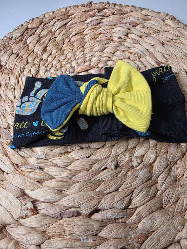 T21 Awareness Big Bow Headwrap