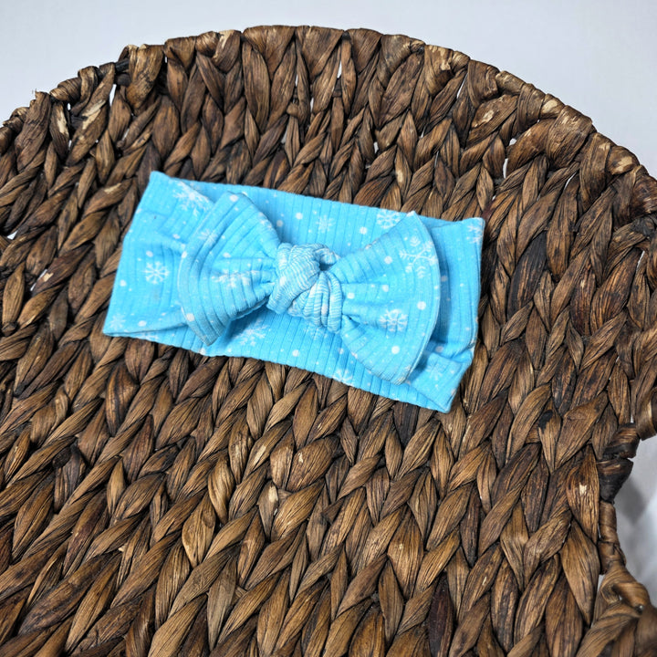 Blue Snowflakes Big Bow Headwrap