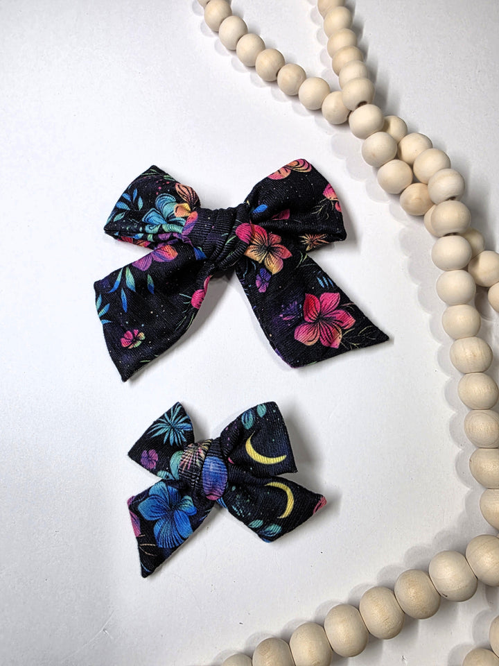Neon Floral Dainty Bow (on clips)