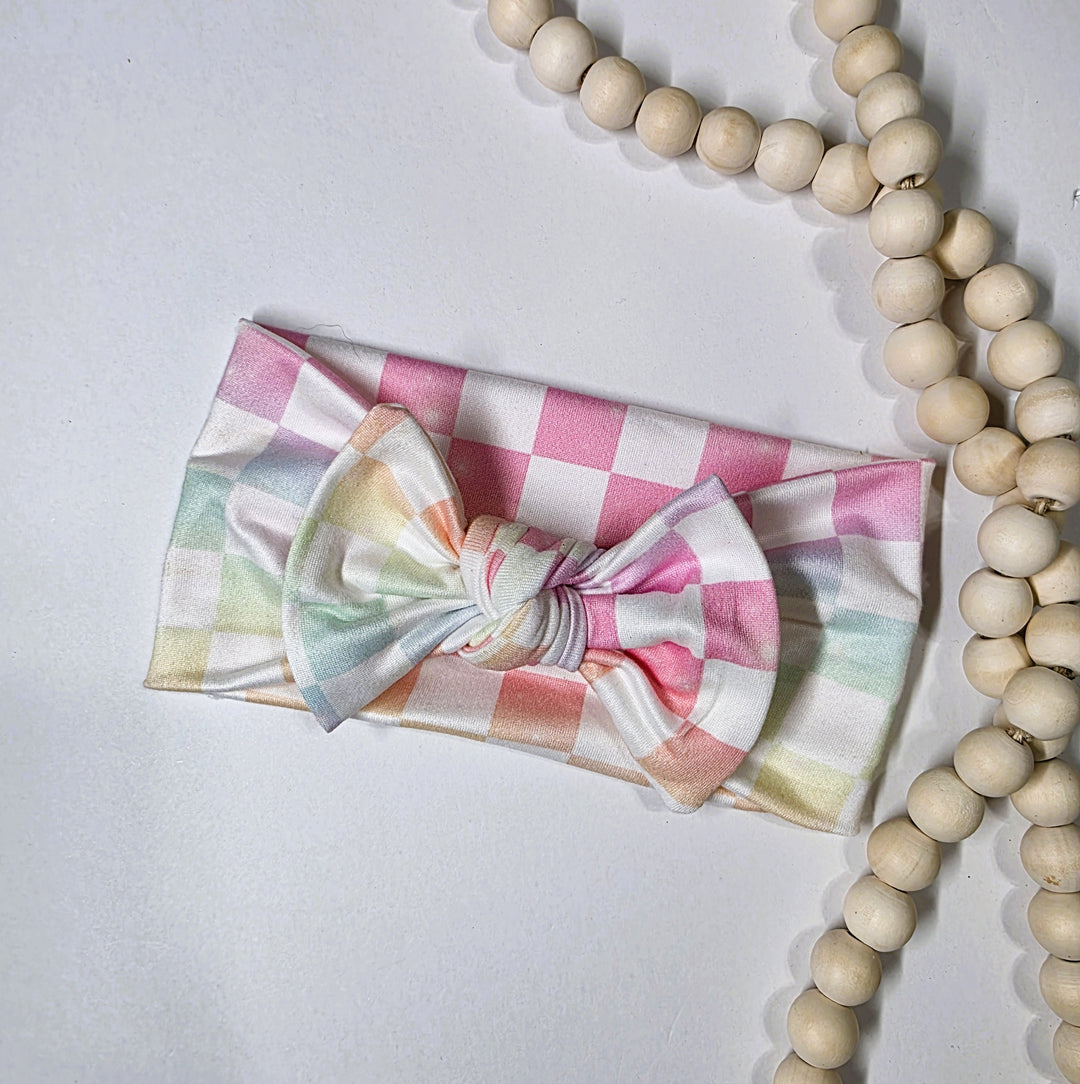 Pastel Ombre Checked Big Bow Headwrap