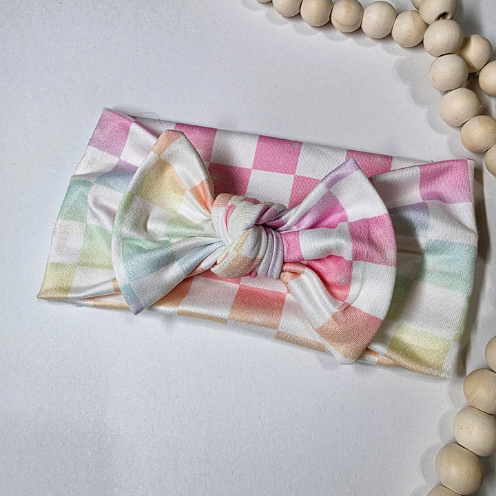 Pastel Ombre Checked Big Bow Headwrap