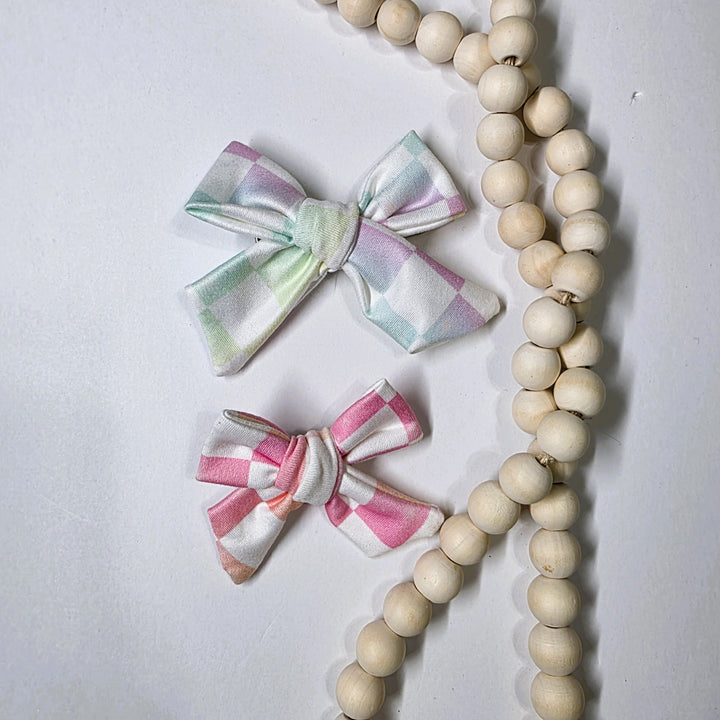 Pastel Ombre Checked Dainty Bow (on clips)