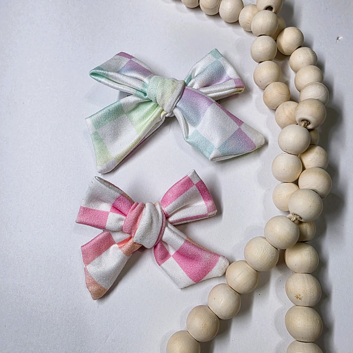 Pastel Ombre Checked Dainty Bow (on clips)