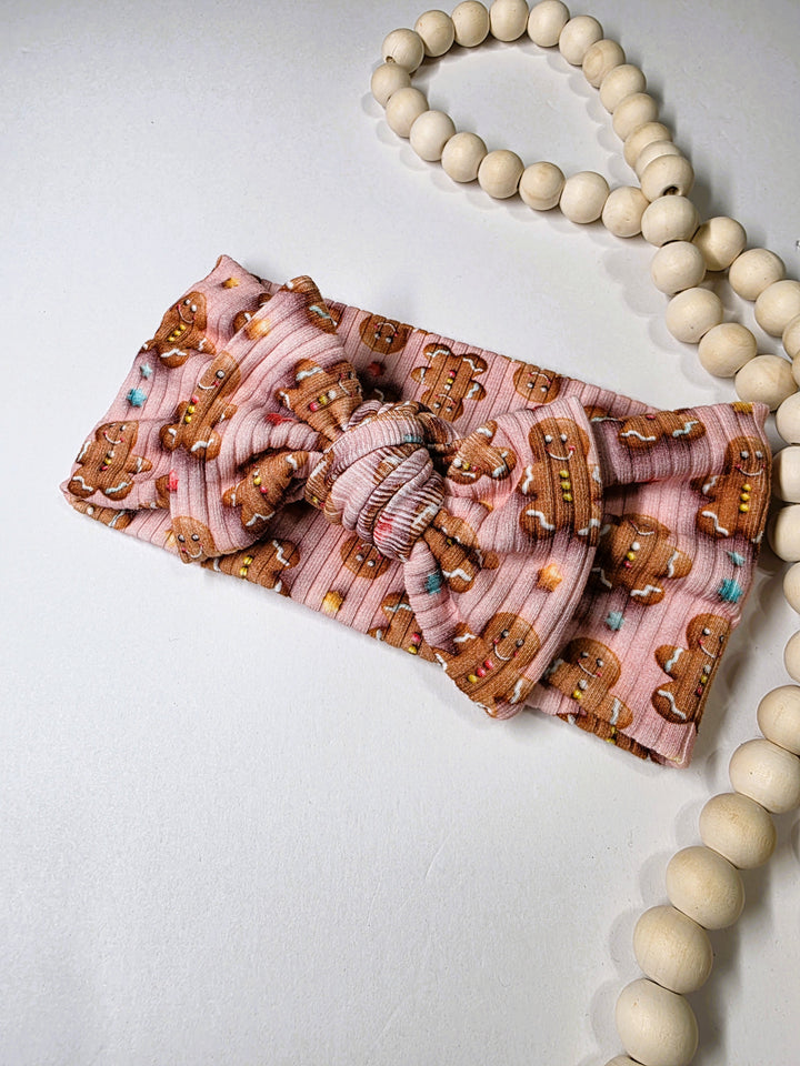 Pink Gingerbread Big Bow Headwrap
