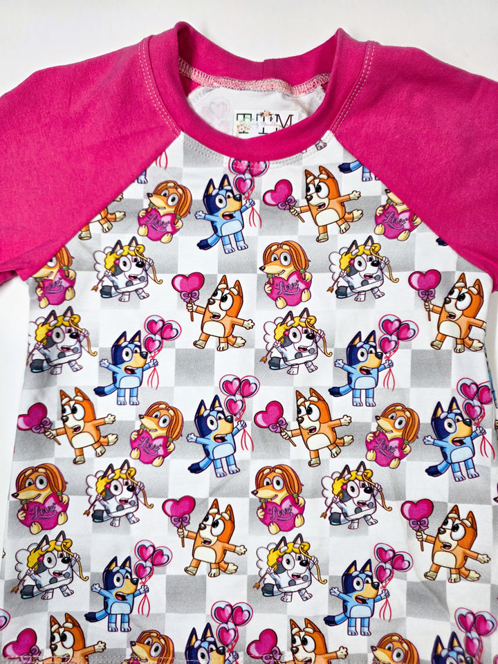 Bluey Vday Checked Raglan Tee
