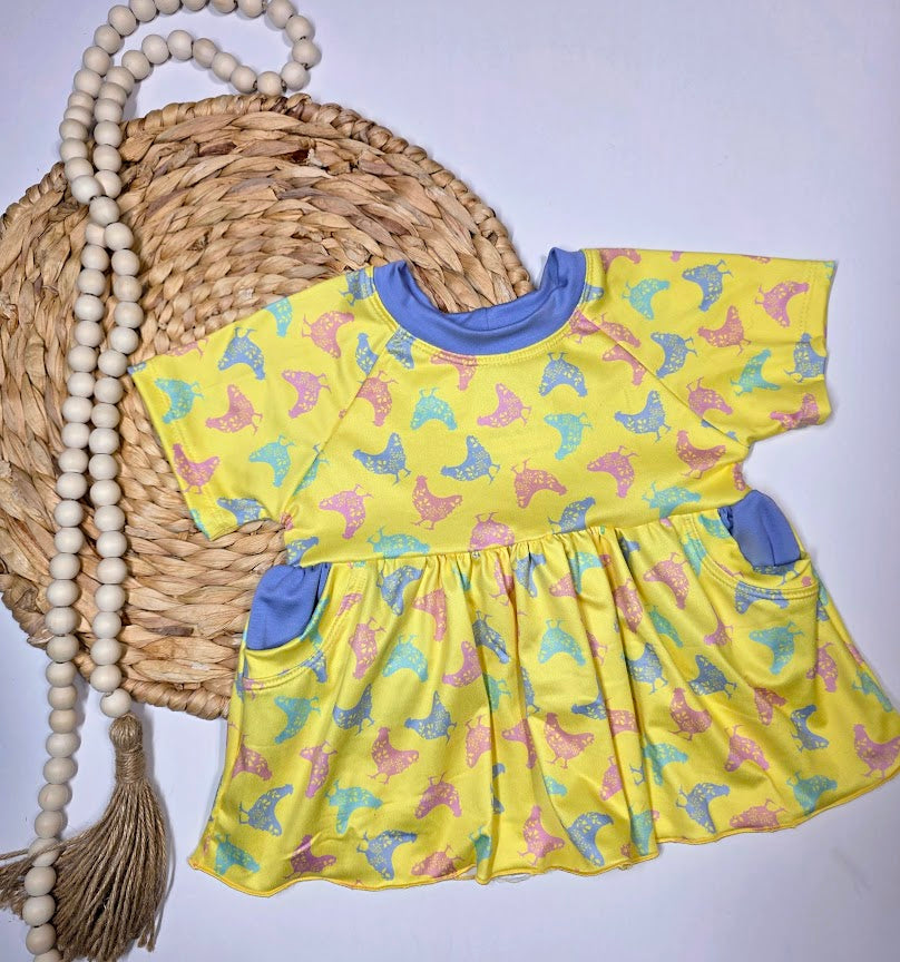 Floral Chickens Pocket Top