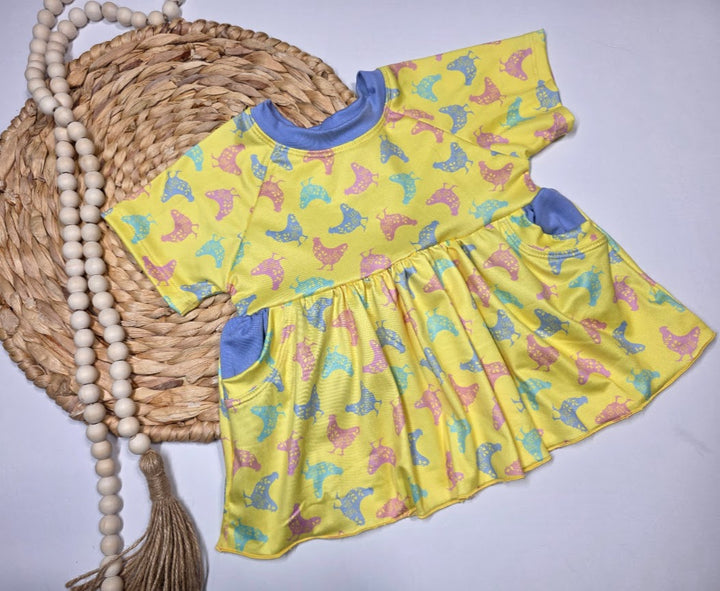 Floral Chickens Pocket Top
