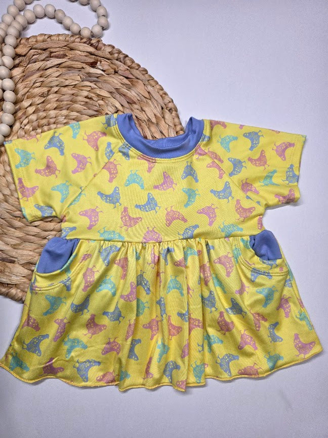 Floral Chickens Pocket Top
