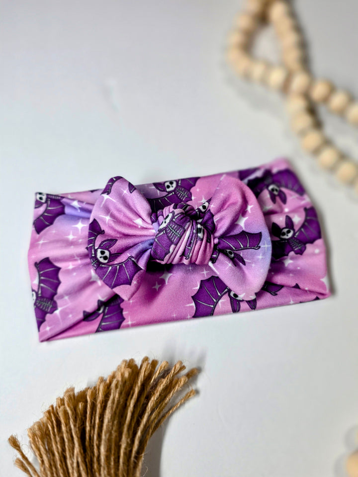 Purple Bats Big Bow Headwrap