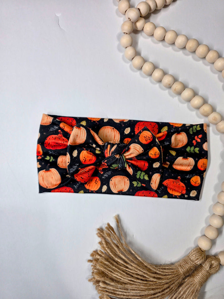 Embroidery Pumpkins Big Bow Headwrap