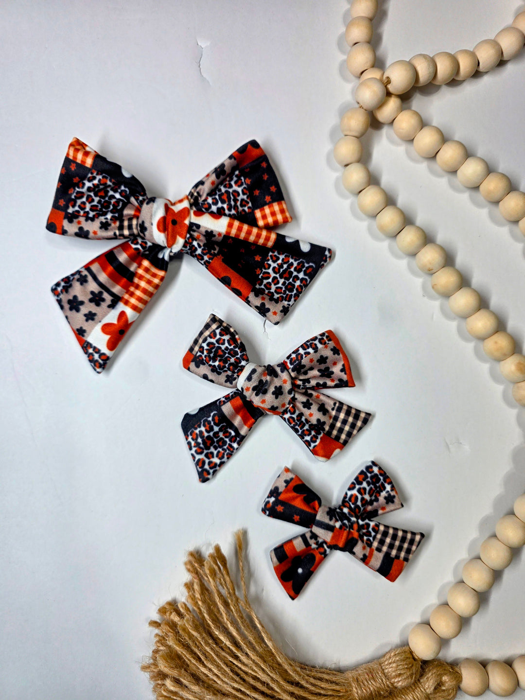 Fall Patchwork Dainty Bow (on clips)