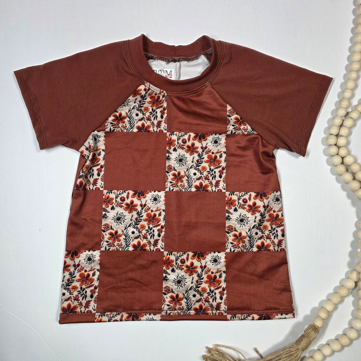 Brown Floral Patchwork Raglan Tee