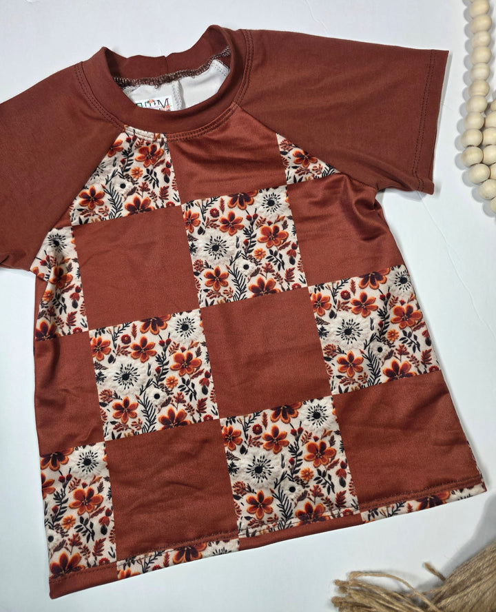 Brown Floral Patchwork Raglan Tee