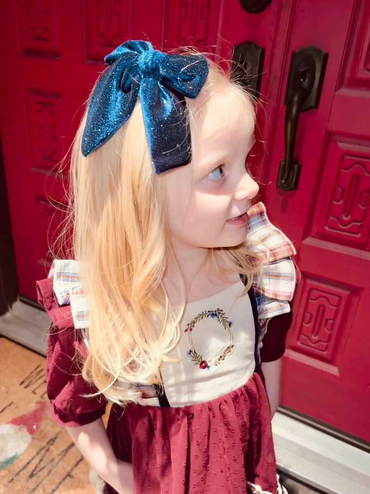 Blue Gingham Dainty Bow (on clips)