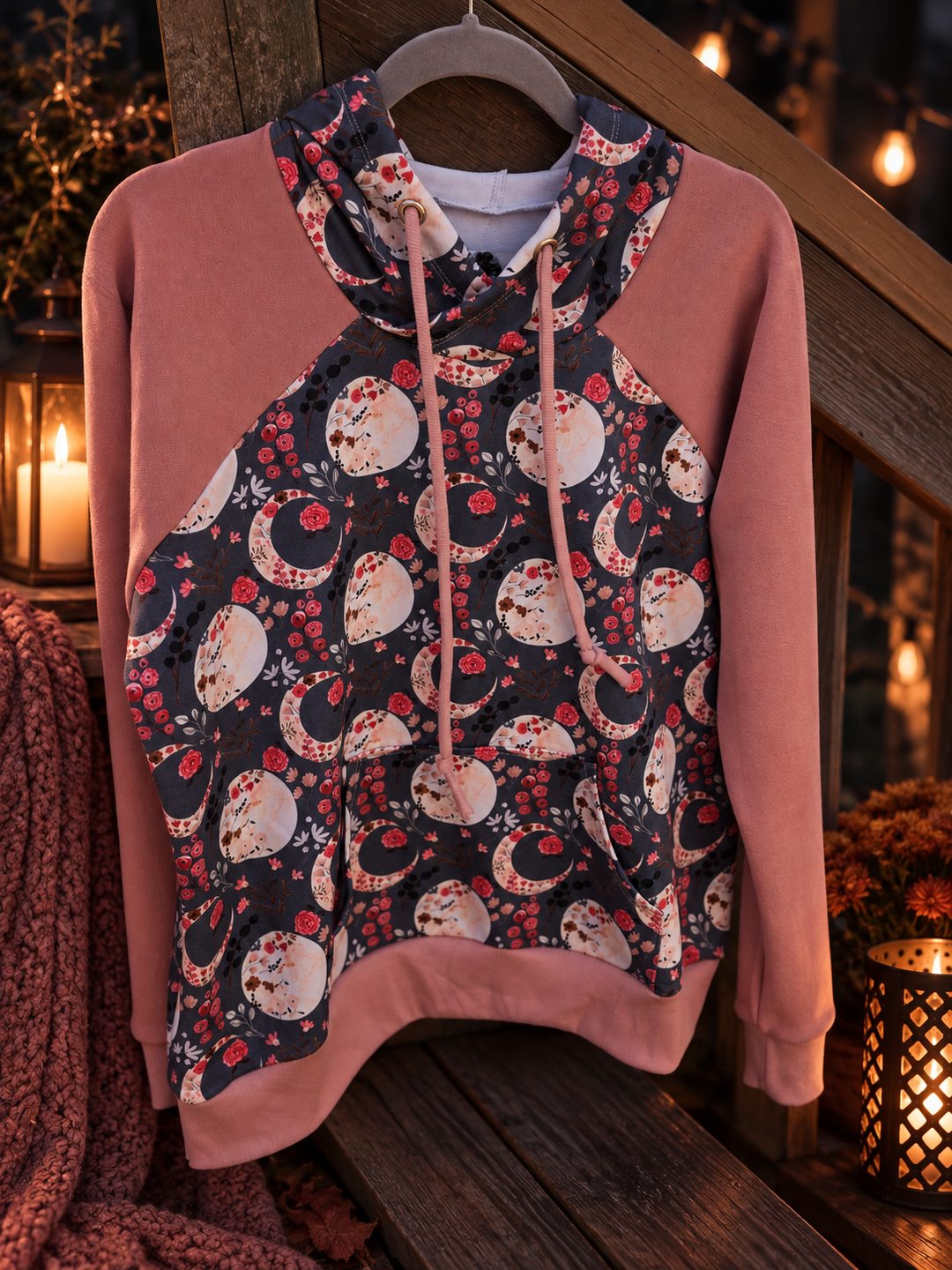 Space Moon Floral Raglan Hoodie