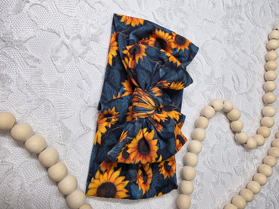 3D Sunflower Big Bow Headwrap