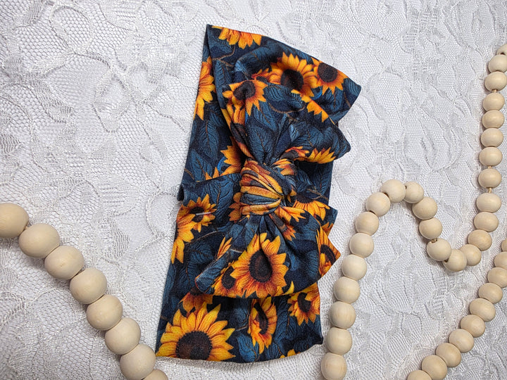 3D Sunflower Big Bow Headwrap