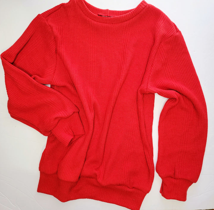 Red Waffle Classic Pullover
