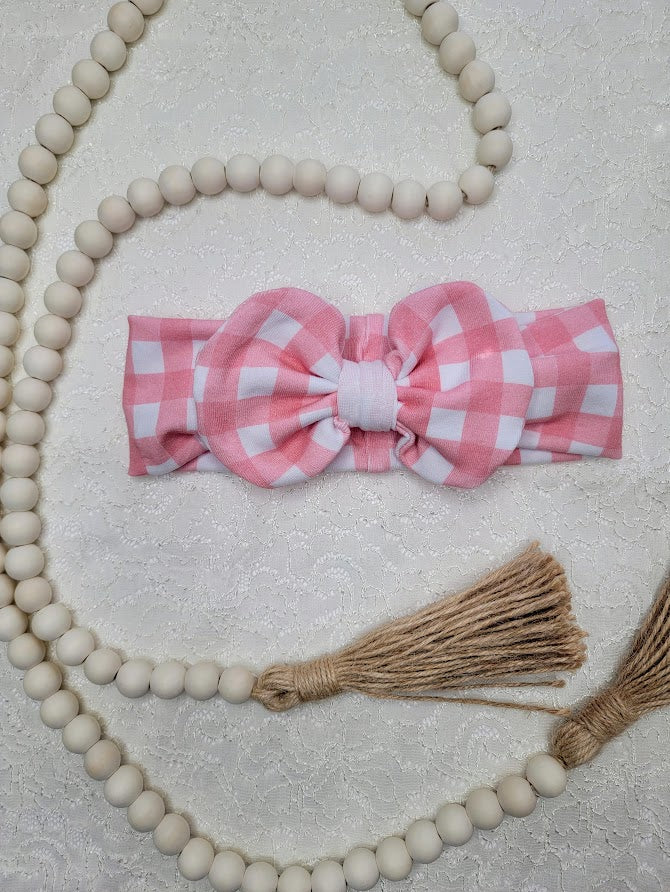 Pink Gingham Daisy Headwrap