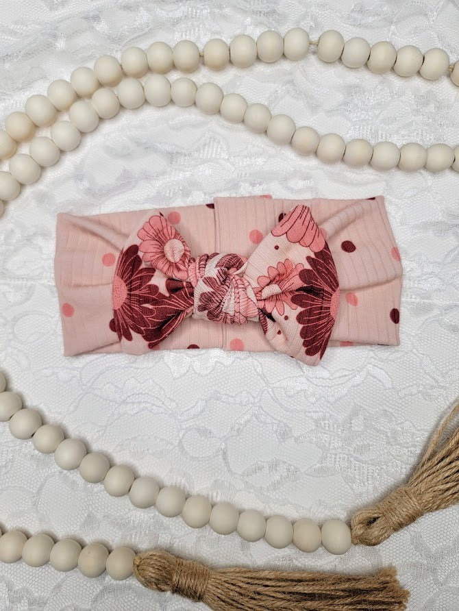 Rose Gold Floral Big Bow Headwrap