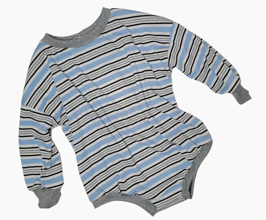 Blue Track Striped Tshirt Romper