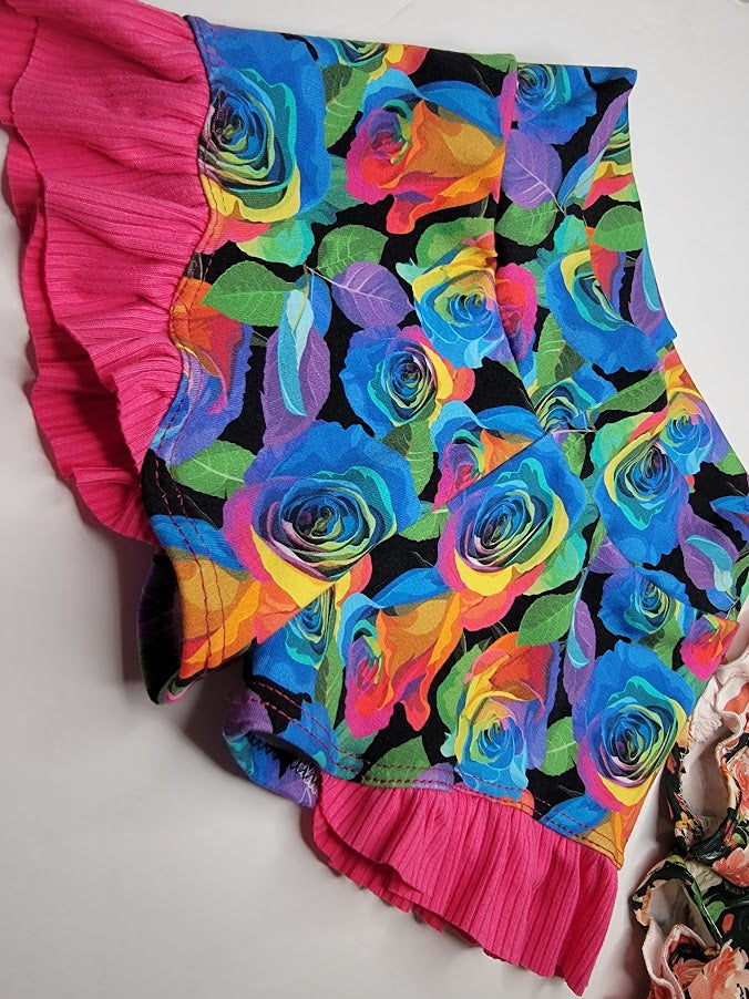 Neon Roses Ruffle Shorts RTS